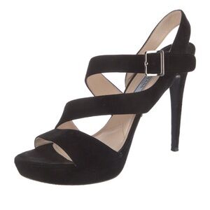 Prada Asymmetric Suede Platform Sandals Black